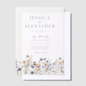 ほこりっぽい青いワイルドフラワーエレガントな結婚式 ベラム紙招待状 (オフセット)