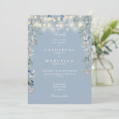 ほこりっぽい青いワイルドフラワーストリングラ結婚イト 招待状 (スタンド正面)