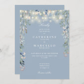 ほこりっぽい青いワイルドフラワーストリングラ結婚イト 招待状 (正面/裏面)