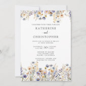 ほこりっぽい青いワイルドフラワーズオールインワン結婚ズ 招待状 (正面)