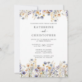 ほこりっぽい青いワイルドフラワーズオールインワン結婚ズ 招待状