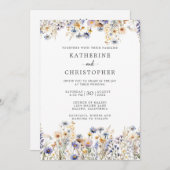 ほこりっぽい青いワイルドフラワーズオールインワン結婚ズ 招待状 (正面/裏面)