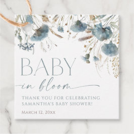 ほこりっぽい青いワイルドフラワーズベビーで開花のボーイシャワー フェイバータグ