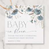 ほこりっぽい青いワイルドフラワーズベビーで開花のボーイシャワー フェイバータグ (正面)