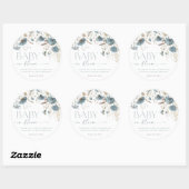 ほこりっぽい青いワイルドフラワーズベビーで開花のボーイシャワー ラウンドシール (シート)