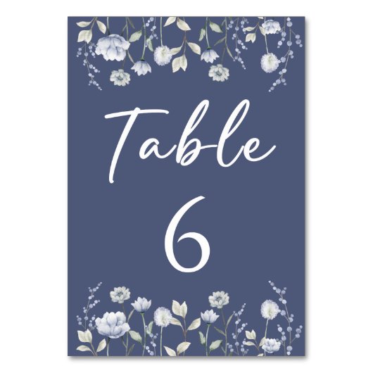 ほこりっぽい青いワイルドフラワーフローラエレガントな結婚式 テーブルナンバー (正面)