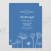 ほこりっぽい青いワイルドフラワーブランチと泡立ち 招待状 (正面/裏面)