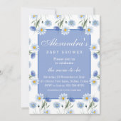 ほこりっぽい青いワイルドフラワーボホベイビーシャワー 招待状 (正面)