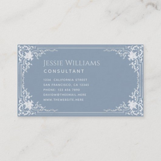 ほこりっぽい青いヴィンテージエレガントスクリプト書 名刺 (裏面)