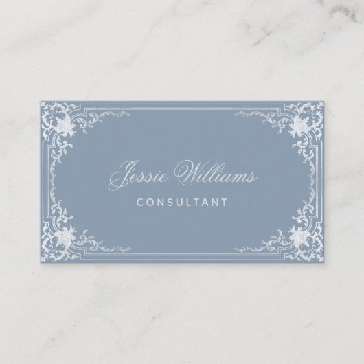 ほこりっぽい青いヴィンテージエレガントスクリプト書 名刺 (正面)