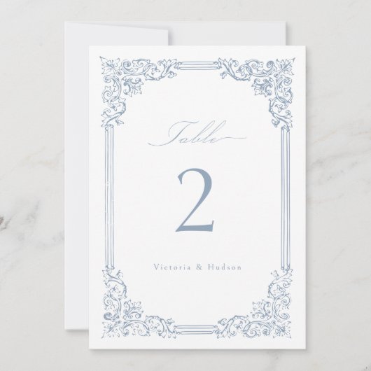 ほこりっぽい青いヴィンテージエレガントフレームテーブル番号 (正面)