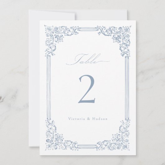 ほこりっぽい青いヴィンテージエレガントフレームテーブル番号 (裏面)