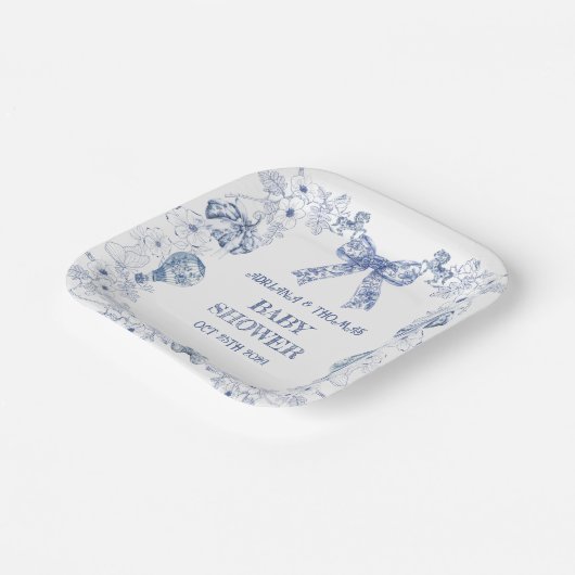 ほこりっぽい青いヴィンテージクマのおもちゃ赤ちゃんシャワー ペーパープレート (傾斜あり)