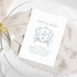 ほこりっぽい青いヴィンテージクレスト日付の保存 招待状