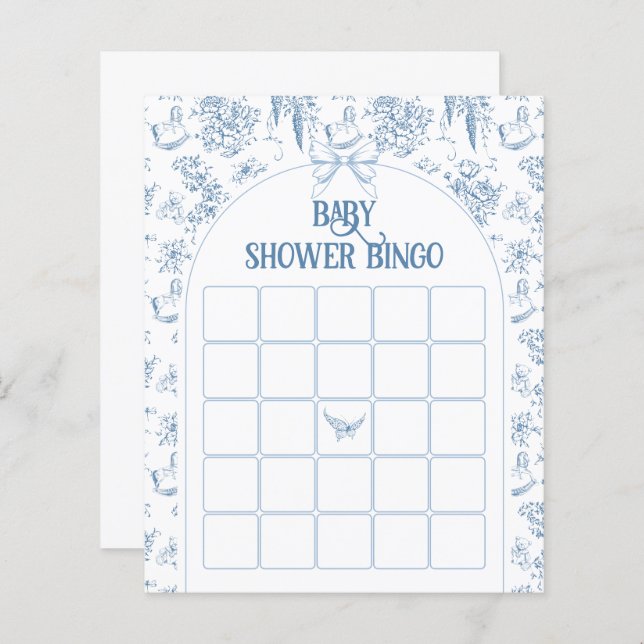ほこりっぽい青いヴィンテージフローラ赤ちゃんシャワービンゴゲーム (正面/裏面)