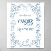 ほこりっぽい青いヴィンテージフローラ赤ちゃんシャワー推測ゲーム ポスター (正面)