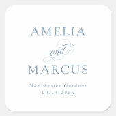 ほこりっぽい青いヴィンテージ結婚書道 スクエアシール (正面)