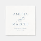 ほこりっぽい青いヴィンテージ結婚書道 スタンダードカクテルナプキン (正面)