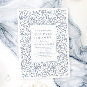 ほこりっぽい青いヴィンテージ華美フレームカップルシャワー 招待状