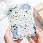 ほこりっぽい青い傘4月シャワー赤ちゃんシャワー 招待状