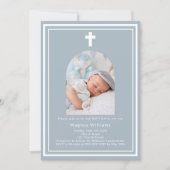 ほこりっぽい青い写真のアーチ少年バプテスマ 招待状 (正面)