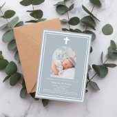 ほこりっぽい青い写真のアーチ少年バプテスマ 招待状