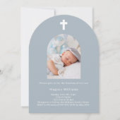 ほこりっぽい青い写真のアーチ少年バプテスマ 招待状 (正面)