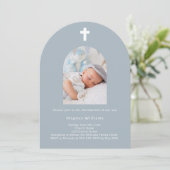 ほこりっぽい青い写真のアーチ少年バプテスマ 招待状 (スタンド正面)