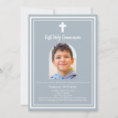 ほこりっぽい青い写真のアーチ第一聖餐式 招待状 (正面)
