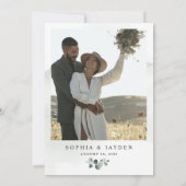 ほこりっぽい青い写真の緑の風変わりなエレガントな結婚式 招待状 (裏面)