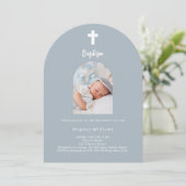 ほこりっぽい青い写真アーチ洗礼 招待状 (スタンド正面)