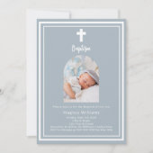 ほこりっぽい青い写真アーチ洗礼 招待状 (正面)
