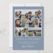 ほこりっぽい青い写真コラージュの愛感謝していと結婚s サンキューカード (正面)