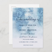 ほこりっぽい青い冬のスクリプト書道ホワイトブランチ インビテーションポストカード (正面/裏面)