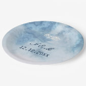 ほこりっぽい青い冬のスクリプト書道ホワイトブランチ ペーパープレート (アングル)