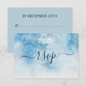 ほこりっぽい青い冬のスクリプト書道ホワイトブランチ 出欠カード (正面/裏面)