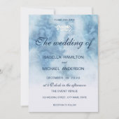 ほこりっぽい青い冬のスクリプト書道ホワイトブランチ 招待状 (正面)