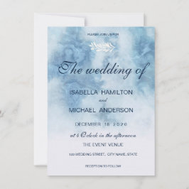 ほこりっぽい青い冬のスクリプト書道ホワイトブランチ 招待状