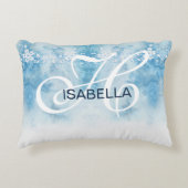 ほこりっぽい青い冬の台本の書道モノグラム アクセントクッション (正面)