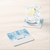 ほこりっぽい青い冬の台本の書道モノグラム スクエアペーパーコースター (インサイチュ)