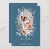 ほこりっぽい青い冬の葉のリース家族の写真ボホ シーズンカード (正面/裏面)