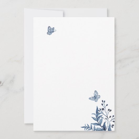 ほこりっぽい青い国の花ウォーターカラーアート結婚ズ 招待状 (裏面)