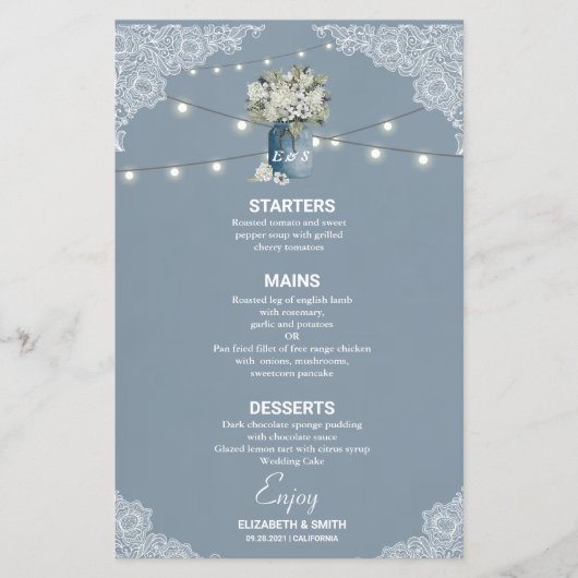 ほこりっぽい青い国ホワイトレースの組み合結婚わせ (正面)