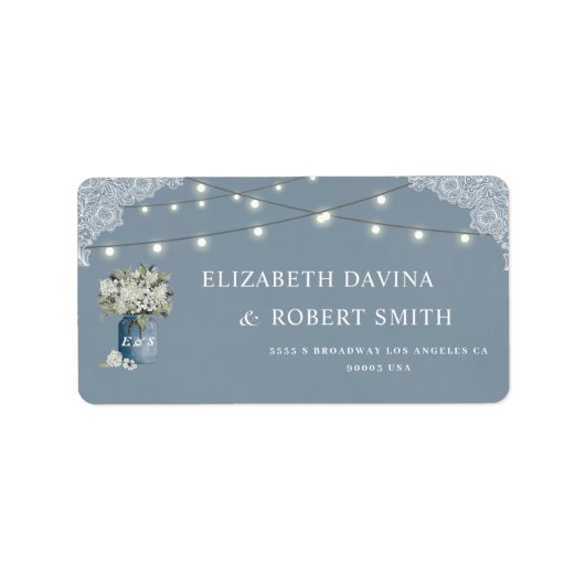 ほこりっぽい青い国ホワイトレースの組み合結婚わせ ラベル (正面)