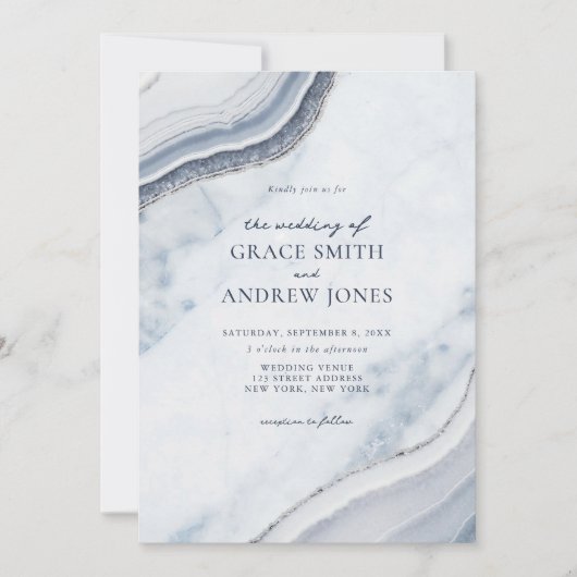 ほこりっぽい青い大理石アゲート結婚ズ 招待状 (正面)