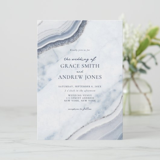 ほこりっぽい青い大理石アゲート結婚ズ 招待状 (スタンド正面)