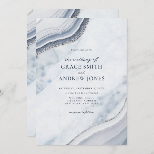 ほこりっぽい青い大理石アゲート結婚ズ 招待状 (正面/裏面)