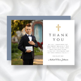 ほこりっぽい青い宗教交叉ボーイファースト・コミュニオン サンキューカード