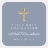 ほこりっぽい青い宗教交叉ボーイファースト・コミュニオン スクエアシール (正面)