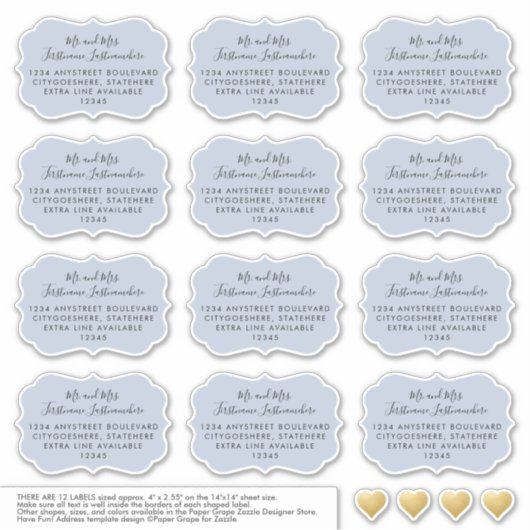 ほこりっぽい青い宛名ラベルのブラケット形状 シール (正面)